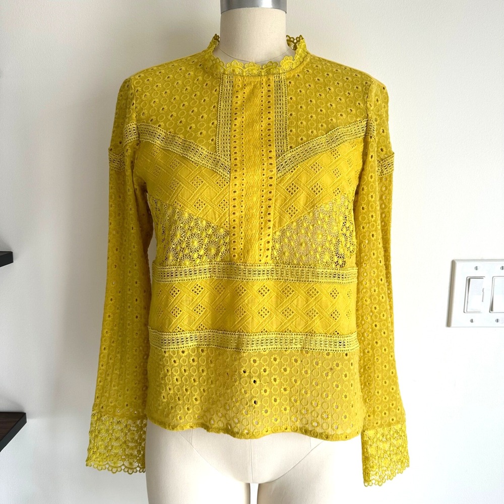 Anthropologie‎ James Coviello Burnham Lace Top Women's Size XS Gold Yellow - Picture 7 of 12